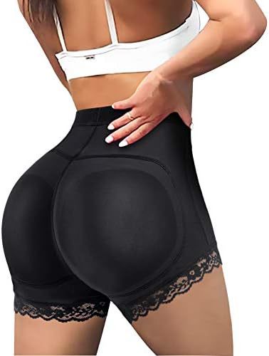 Butt Lift Padded Shapewear Shorts - Lace Trim Thigh Slimming Control 