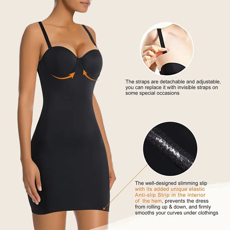High Waist Shapewear Slip Dress - Slim Fit Hip Shaping Bodycon 