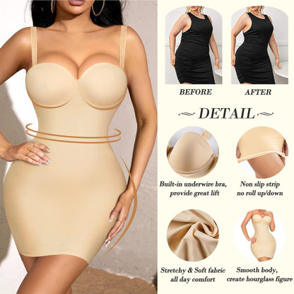 High Waist Shapewear Slip Dress - Slim Fit Hip Shaping Bodycon 