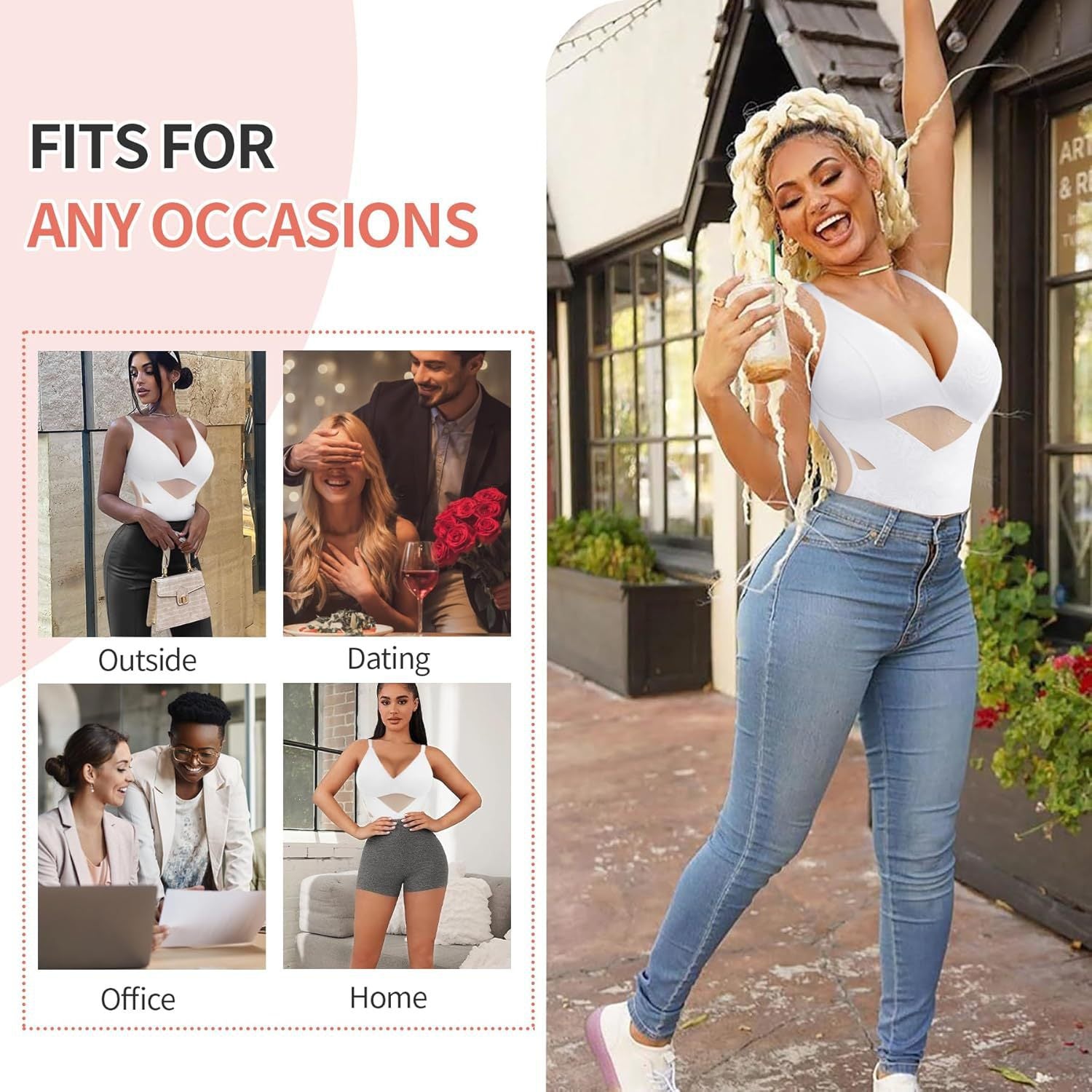 V-Neck Sports Bodysuit - Breathable Mesh Waist Shaping Cami 