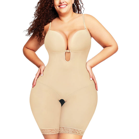 U-Neck Shapewear Bodysuit - Open Crotch Butt Lift Tummy Control 