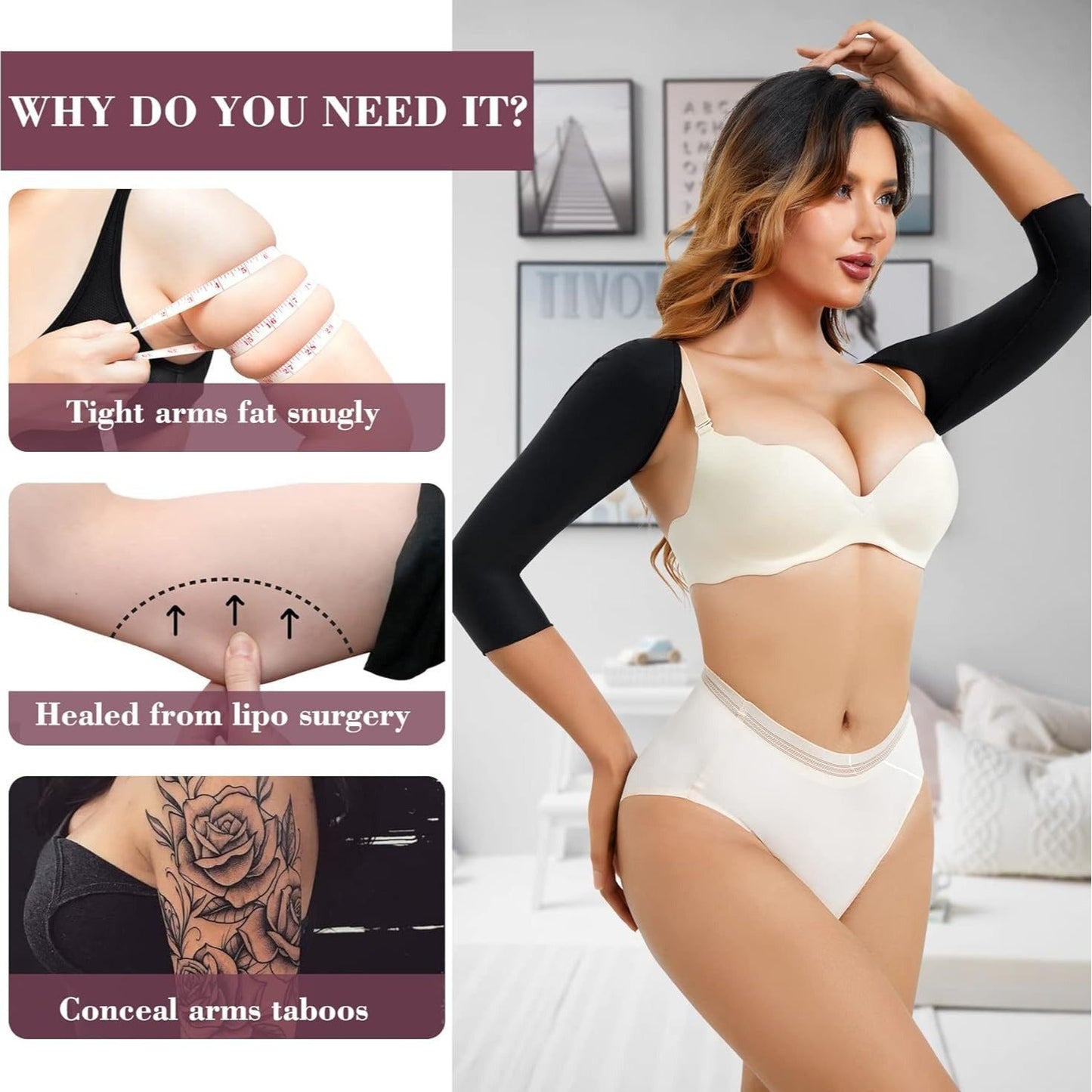 Post-Surgery Compression Arm Sleeves - Long Sleeve with Chest Support 