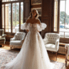 Off-shoulder lace bodice with intricate detailing