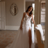 Structured bodice with illusion straps for support and elegance