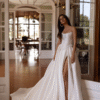 Strapless neckline with elegant pearl detailing