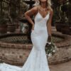 lace mermaid wedding gown with spaghetti straps and illusion back