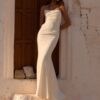 Strapless ruched wedding dress with fit-and-flare train