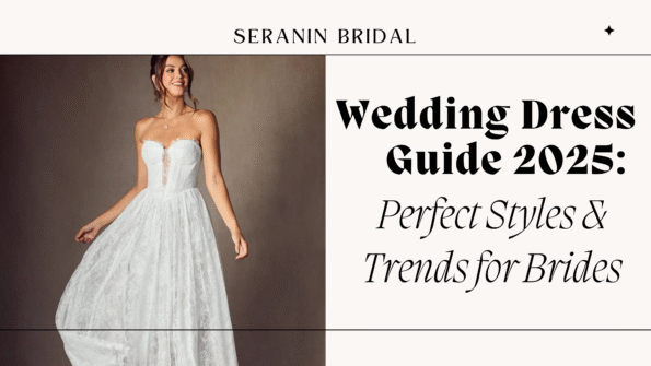 Wedding dress guide 2025 banner with elegant bride in white gown